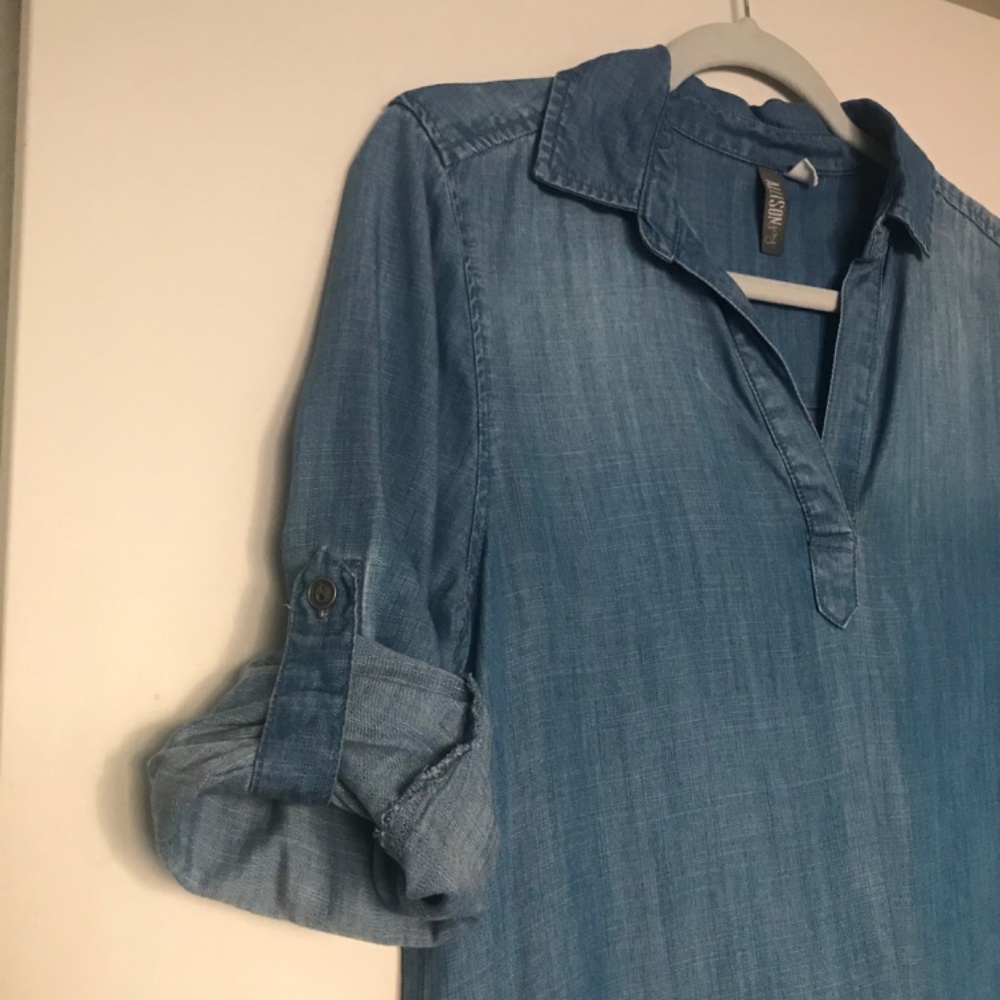 Allison Joy Evereve Dress Small S Tencel Denim Shirt Chambray roll up sleeves - Picture 4 of 7